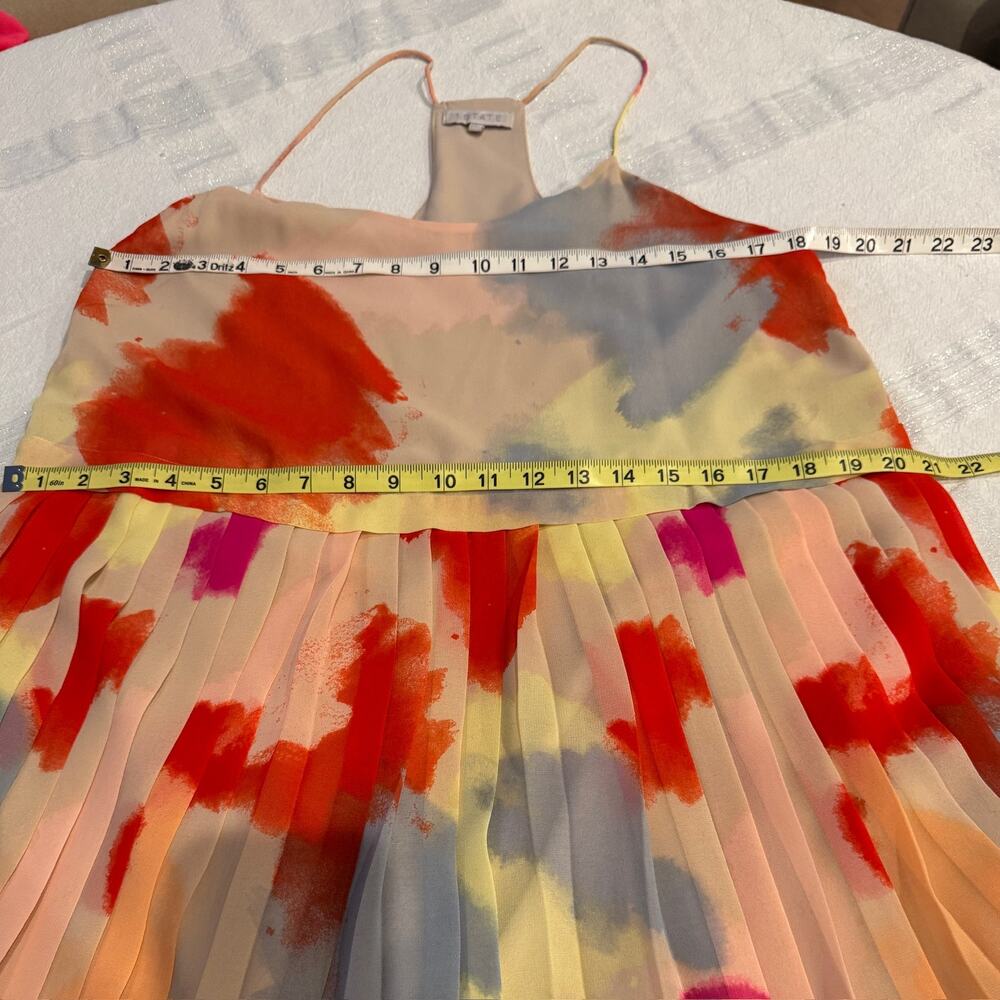 1.STATE Sand Peach Pleated Midi Dress Accordion Racerback Wedding Guest Large L - Picture 9 of 12
